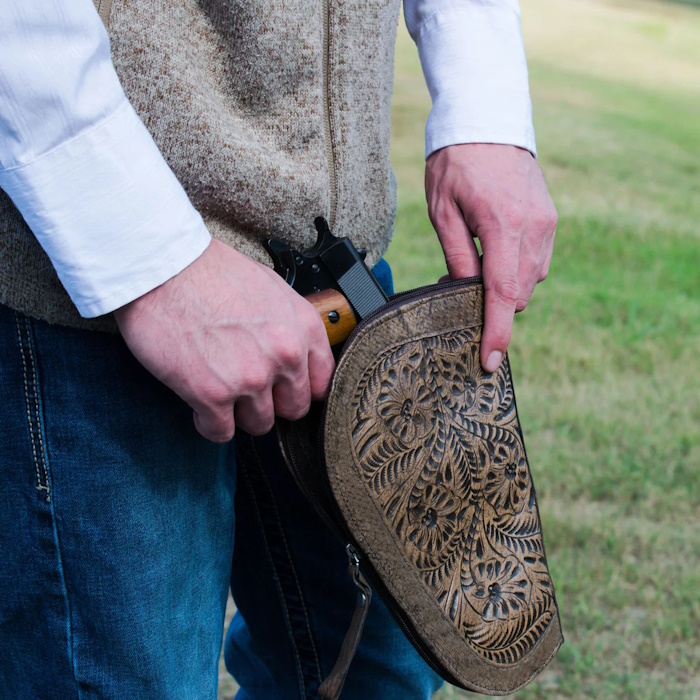 (image for) American West Large Leather Handgun Case 11 x 7 1/2 x 1 1/2