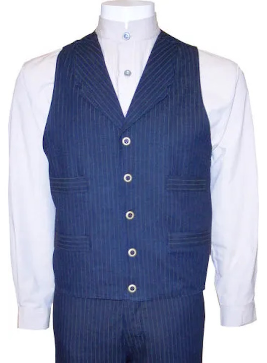 (image for) Old West Prospector Western Vest Denim Blue Tan Pinstripe