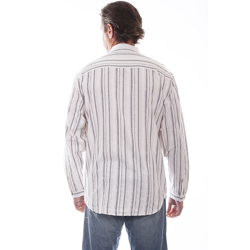 (image for) Button Front Striped Cotton Shirt Band Collar