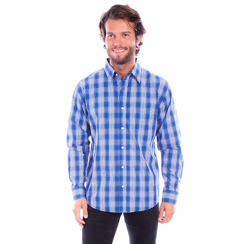 (image for) Cotton Button Front Western Plaid Shirt