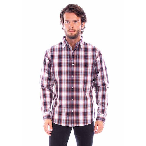 (image for) Button Front Plaid Cotton Western Shirt