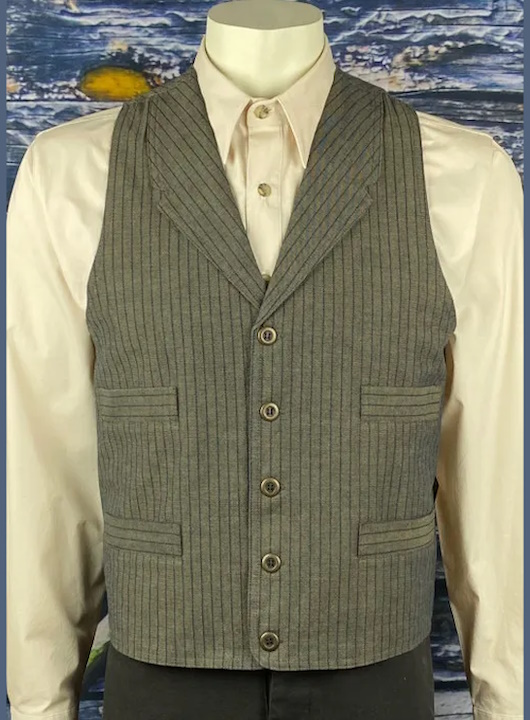 (image for) Leadville Vest Tan Denim with Navy Stripe Lapels 4 Pockets