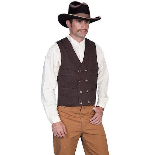 (image for) Cotton Canvas Western Double Beasted Vest Shawl Lapels