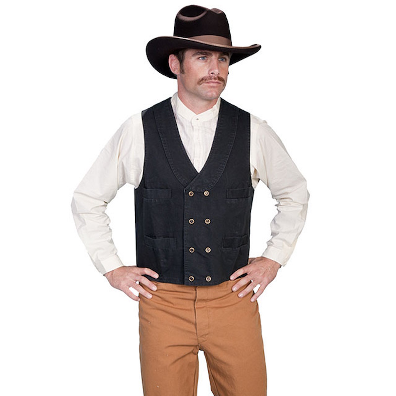 (image for) Cotton Canvas Western Double Beasted Vest Shawl Lapels