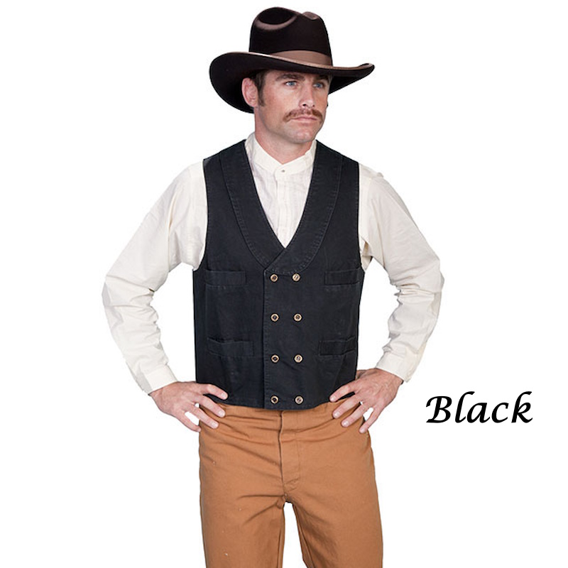 (image for) Cotton Canvas Western Double Beasted Vest Shawl Lapels