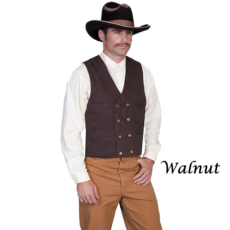 (image for) Cotton Canvas Western Double Beasted Vest Shawl Lapels