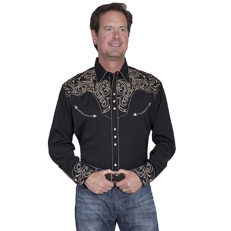 (image for) Western Snap Shirt with Embroidered Scroll Pattern Yokes