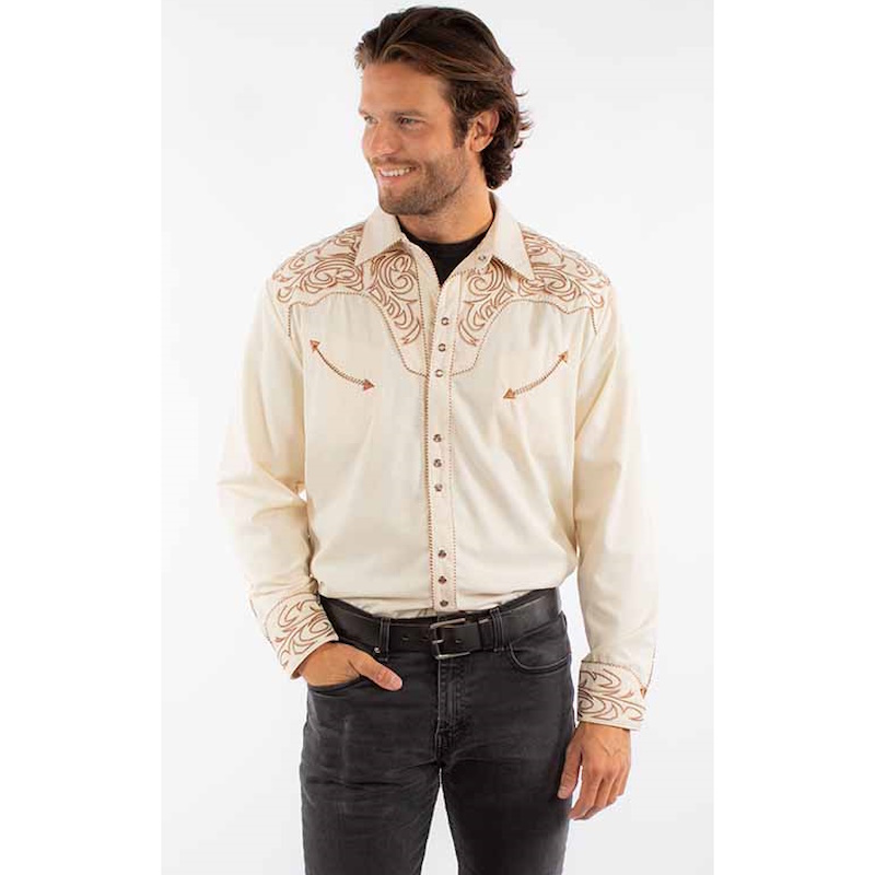 (image for) Western Snap Shirt with Embroidered Scroll Pattern Yokes