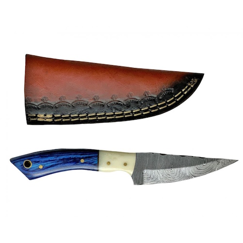 (image for) Damascus Steel Knife Fixed 3" Blade with Bone & Horn Hanlde