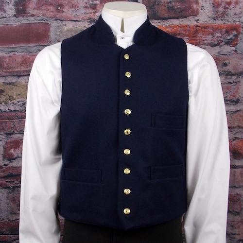 (image for) Classic Gettysburg Navy Blue Wool Vest with Stand Up Collar