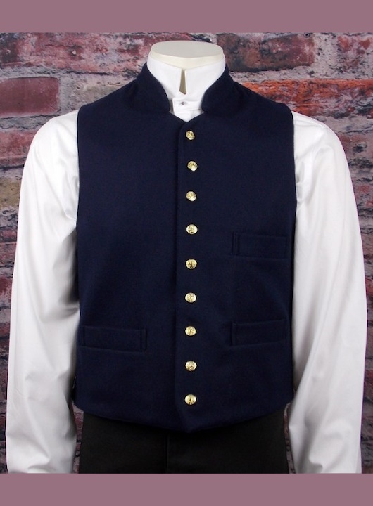 (image for) Classic Gettysburg Navy Blue Wool Vest with Stand Up Collar