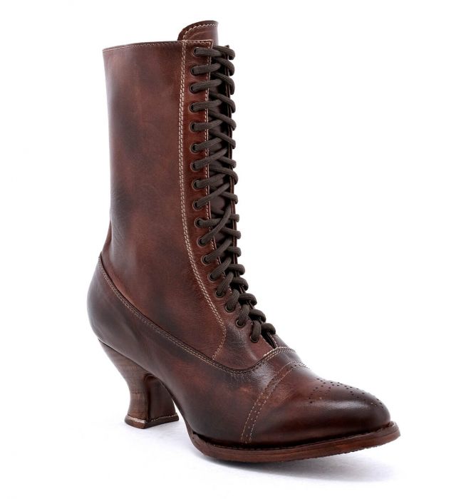 Mirabelle Teak Rustic Leather Victorian Style Fashion Boots