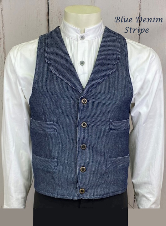 (image for) Denim Vest Old West Four Pocket Front Notched Lapels