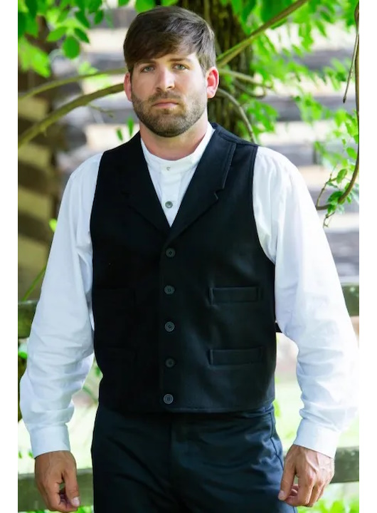 (image for) Dalton Black Wool Western Vest Lapels Four Pocket Front