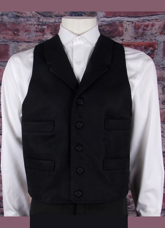 (image for) Dalton Black Wool Western Vest Lapels Four Pocket Front