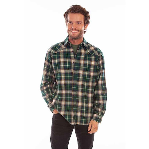 (image for) Western Plaid Cotton Flannel Button Up Shirt