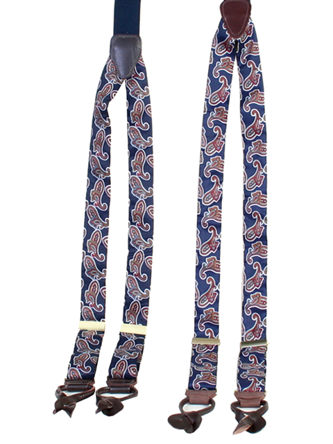 1822 Albert Thurston Design Suspenders /Braces Navy Silk Paisley