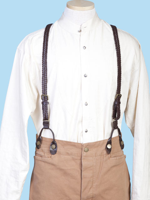 Brooks Brothers Blue/White Braid Leather Button Braces Suspenders - WTP