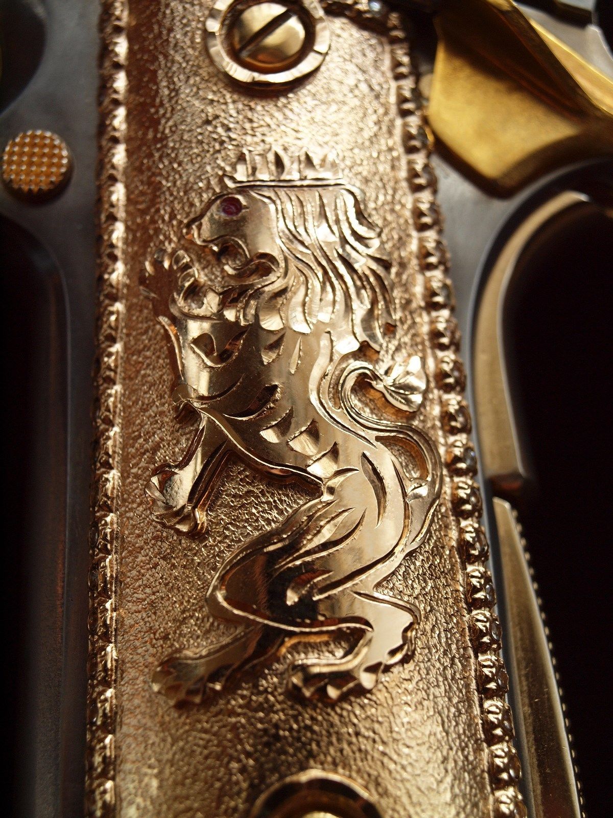 (image for) Crowned Heraldic Lion with Zircons & Garnets Gun Grips