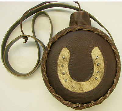 (image for) Studs In Horseshoe Leather Covered Old West Two Quart Canteen