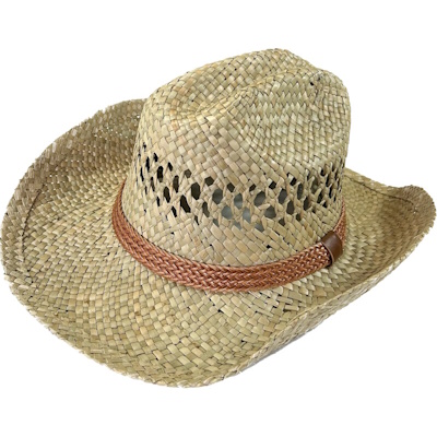 (image for) Raffia Straw Western Cowboy Hat with Concho String Band