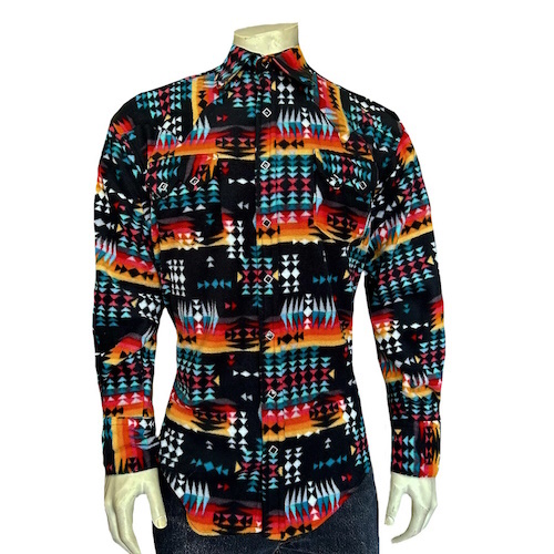 (image for) Native Pattern Fleece Western Shirt Black & Red