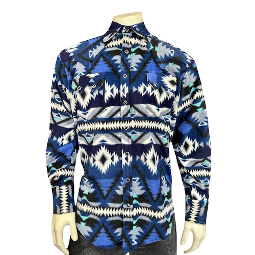 (image for) Native Pattern Fleece Western Shirt Blue & Black