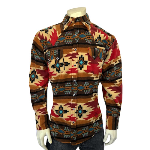 (image for) Native Pattern Fleece Western Shirt Brown & Red