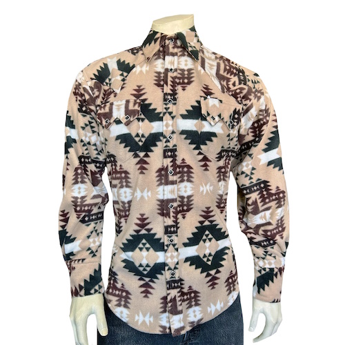 (image for) Native Pattern Fleece Western Shirt Brown & Tan