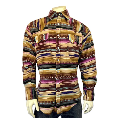 (image for) Chamois Pattern Fleece Western Shirt Plum