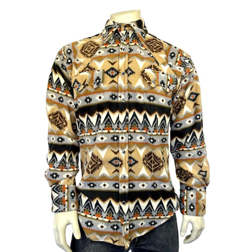 (image for) Native Pattern Fleece Western Shirt Tan & Black