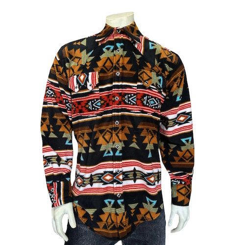 (image for) Native Pattern Fleece Western Shirt Black & Rust