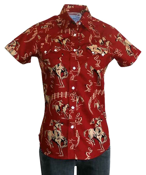 (image for) Women’s Vintage Bronc Print Short Sleeve Red Western Shirt