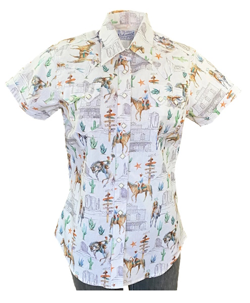 (image for) Women’s Vintage Western Print Short Sleeve Shirt in Ivory