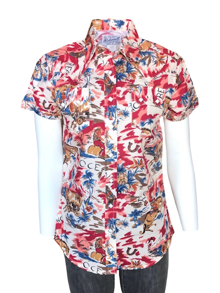 (image for) Women’s Red Western Hawaiian Print Short Sleeve Shirt