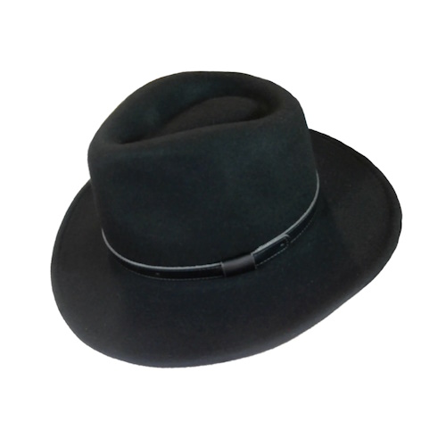 (image for) Black Wool Felt Hat with Faux Leather Band