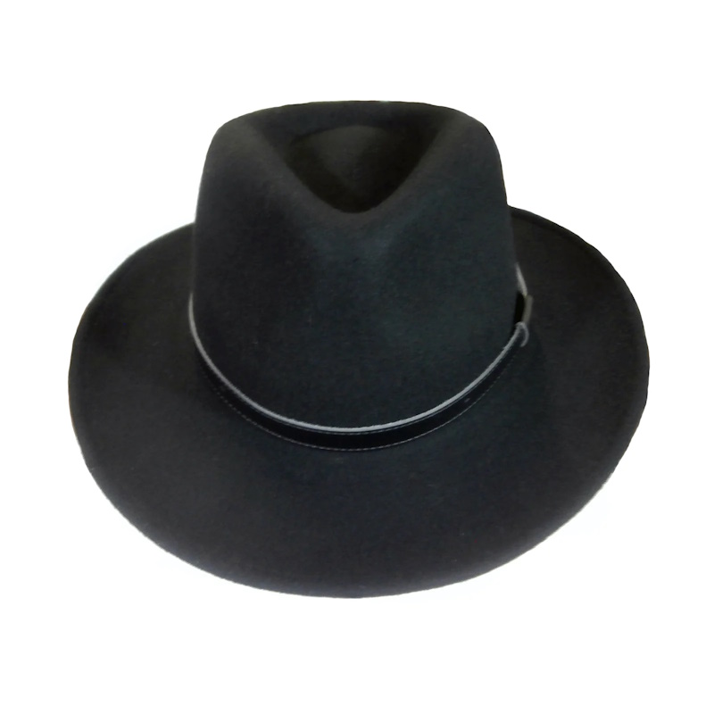 (image for) Black Wool Felt Hat with Faux Leather Band