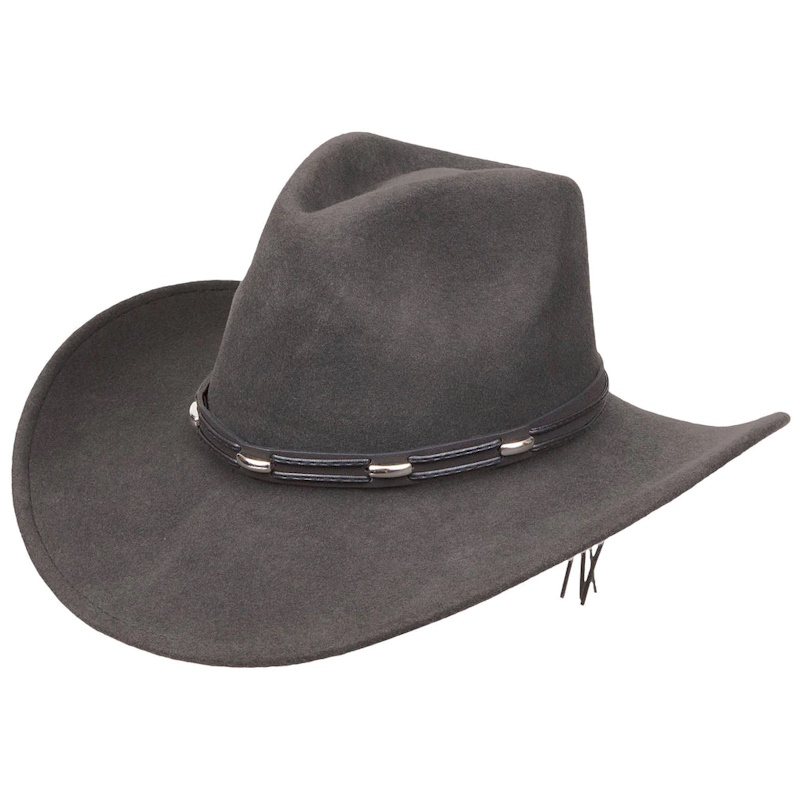 (image for) Grey Wool Felt Outback Hat with Faux Leather Band