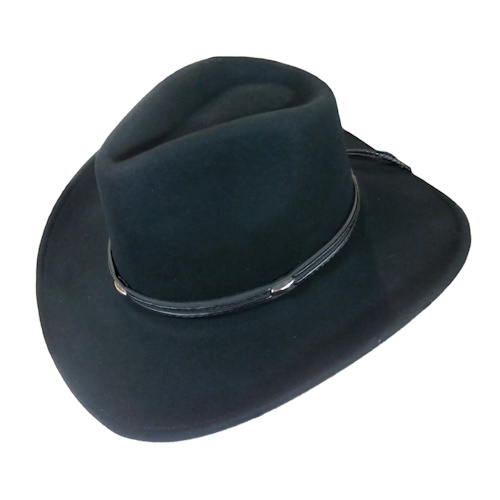 (image for) Black Wool Felt Outback Hat with Faux Leather Band