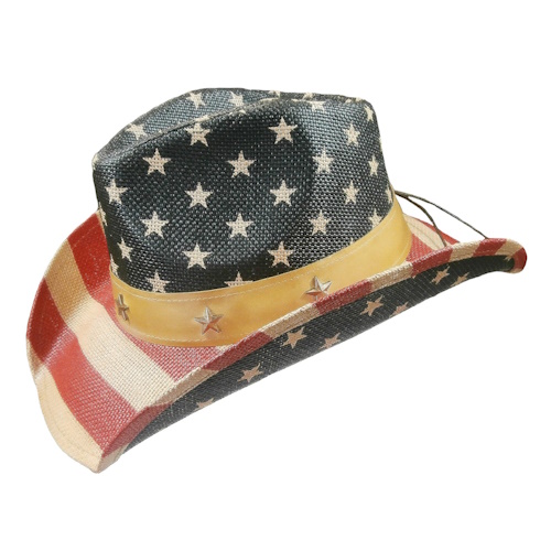 (image for) American Flag Raffia Straw Western Cowboy Hat