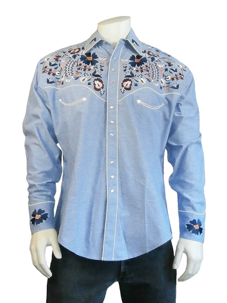 (image for) Rockmount Vintage Blue Floral Embroidery Western Shirt