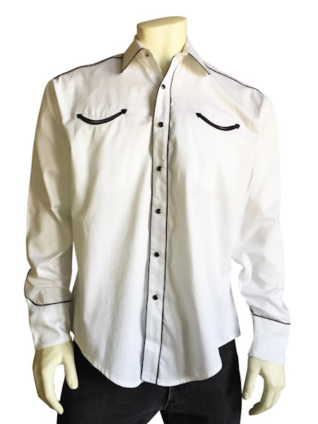 (image for) Men's Signature Solid White Western Shirt with Smile Pockets