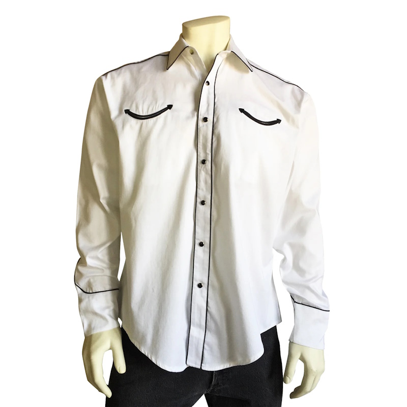 (image for) Men's Signature Solid White Western Shirt with Smile Pockets