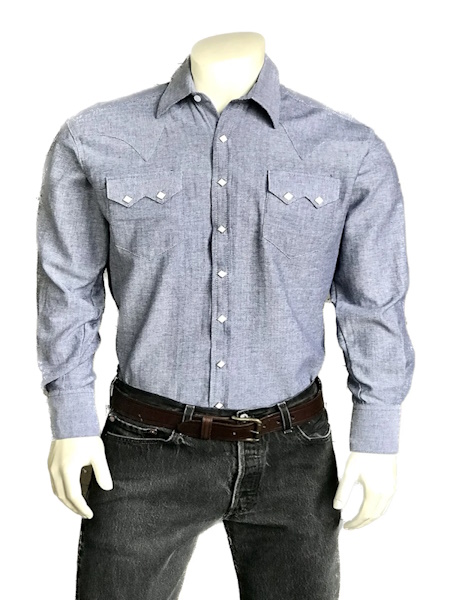 (image for) Men's Blue Pima Cotton Herringbone Western Shirt