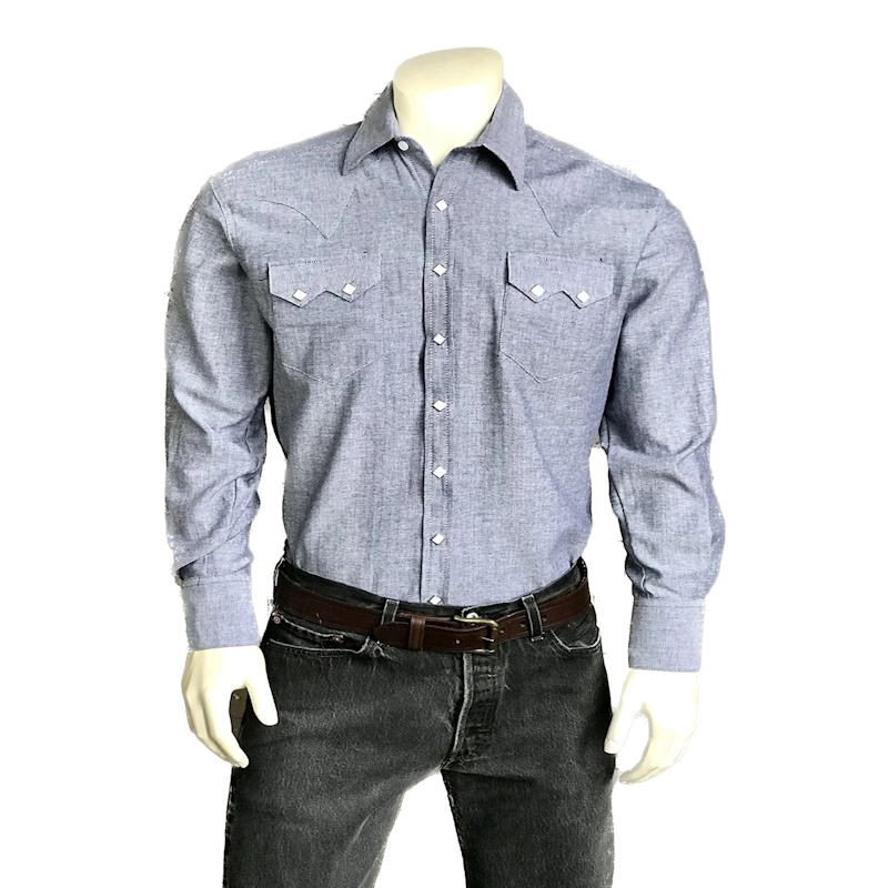 (image for) Men's Blue Pima Cotton Herringbone Western Shirt