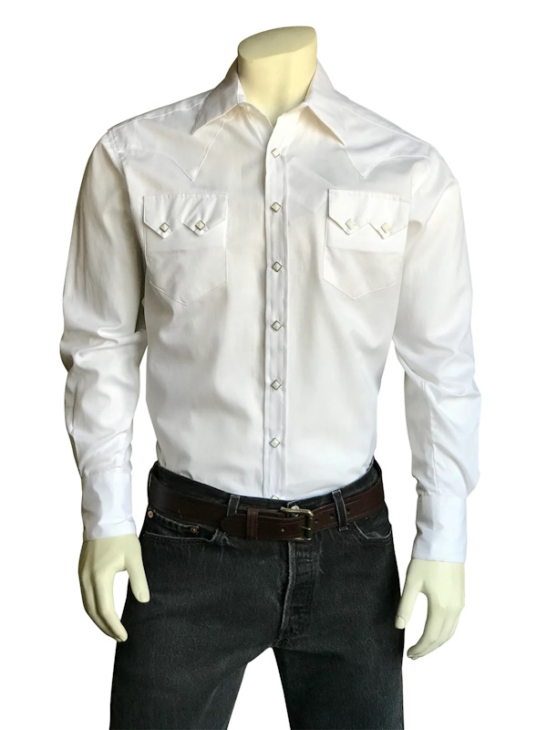 (image for) Men's White Pima Cotton Herringbone Western Shirt