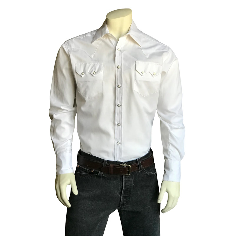 (image for) Men's White Pima Cotton Herringbone Western Shirt