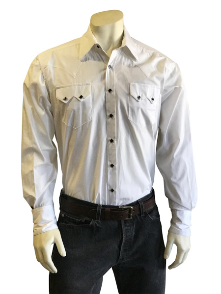 (image for) Men's Pima Cotton White Western Shirt with Black Snaps