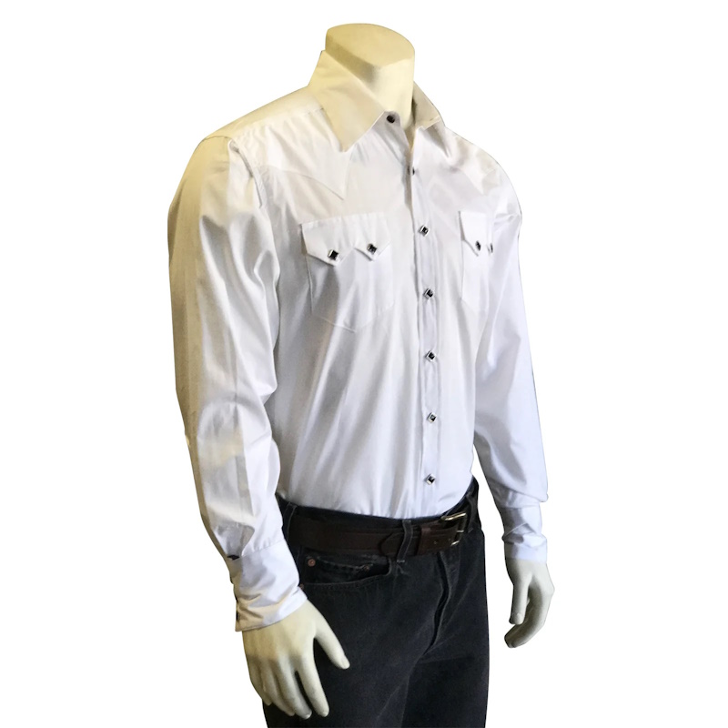 (image for) Men's Pima Cotton White Western Shirt with Black Snaps