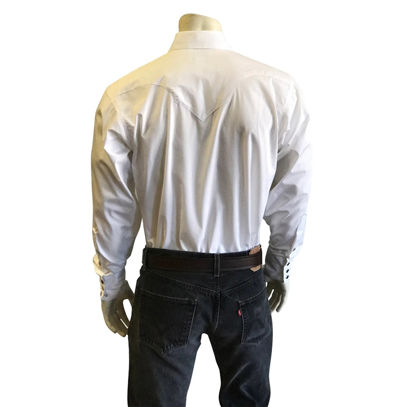 (image for) Men's Pima Cotton White Western Shirt with Black Snaps